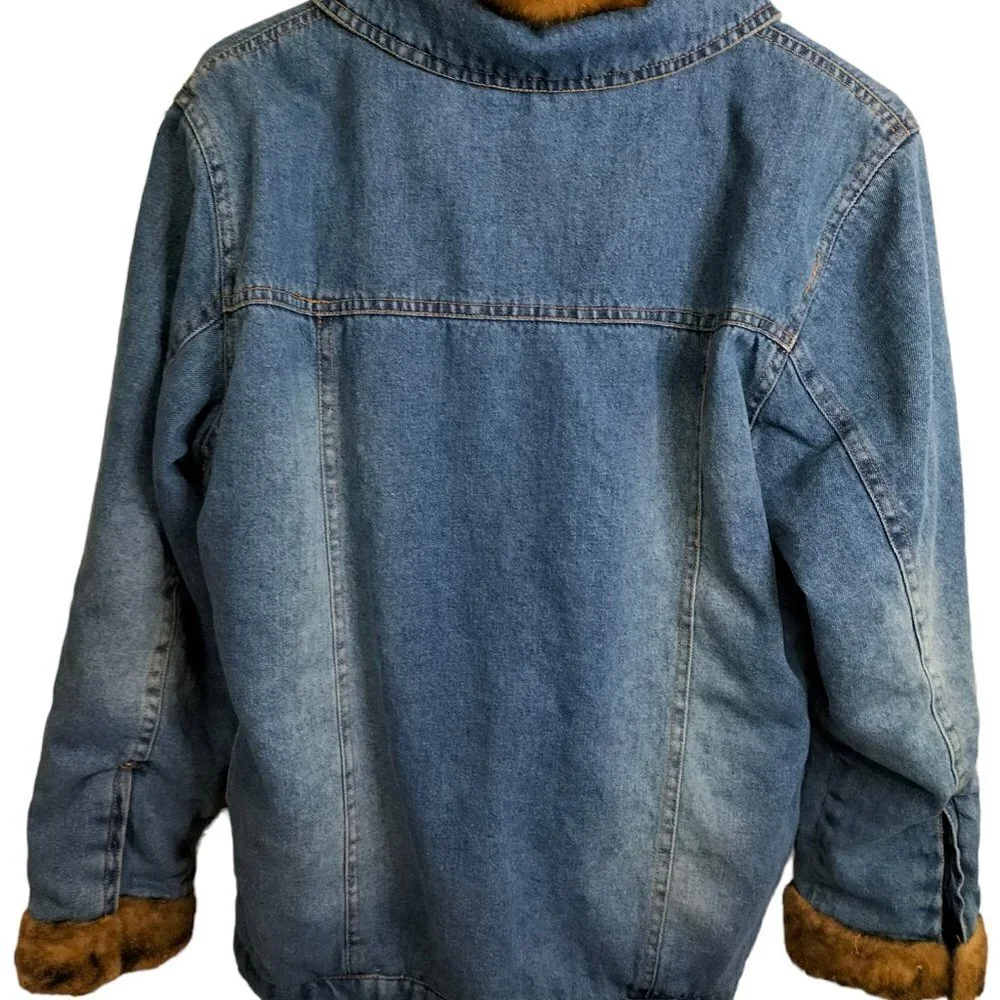1027)Big Chill Girl Winter Jean Jacket Faux Fur Trim Size 14/16